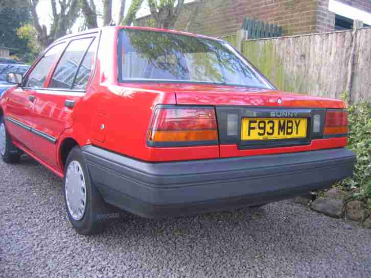 1988 NISSAN SUNNY 1.3LS ,RED, Sun Roof , Low miles, 12 months MOT, 4 door.