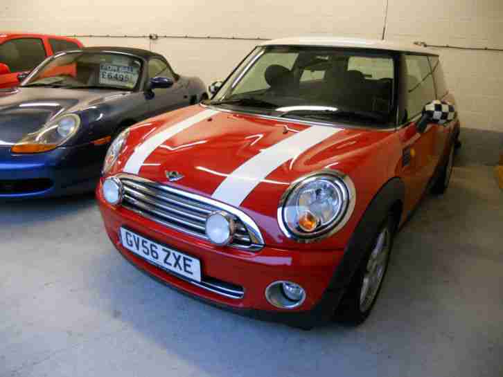 2006 Mini Cooper 1.6cc Bright Red with White Roof & Viper Stripes + half Leather