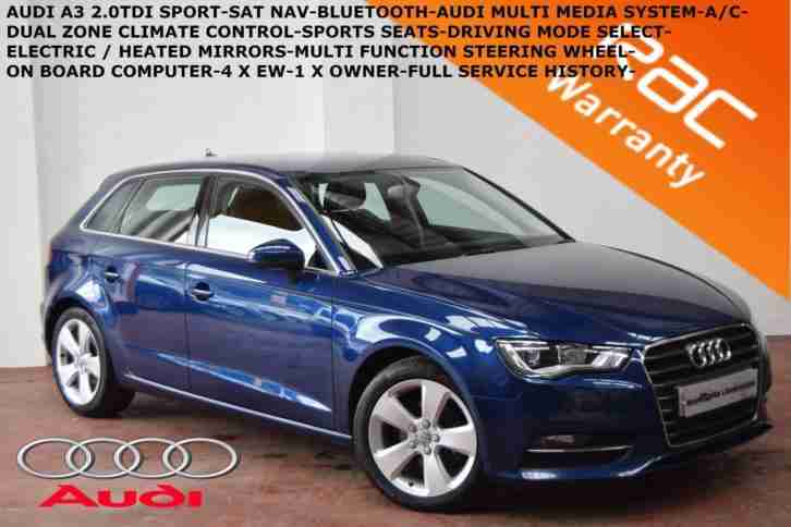 2013 Audi A3 2.0TDI (150ps) Sportback Sport-DAB-SAT NAV-B.TOOTH-1 X OWNER-F.S.H.