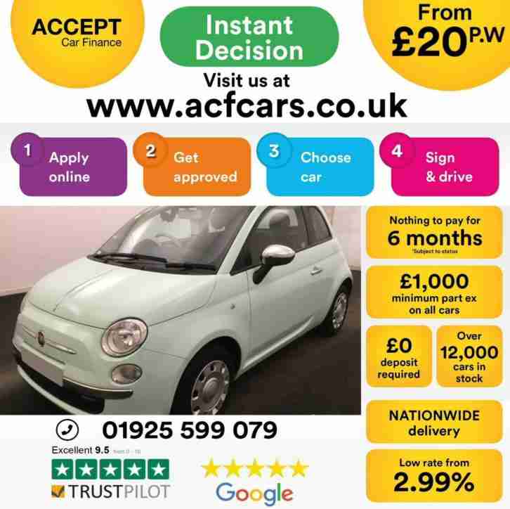 2014 GREEN FIAT 500 1.2 POP PETROL MANUAL 3DR HATCH CAR FINANCE FR £20 PW
