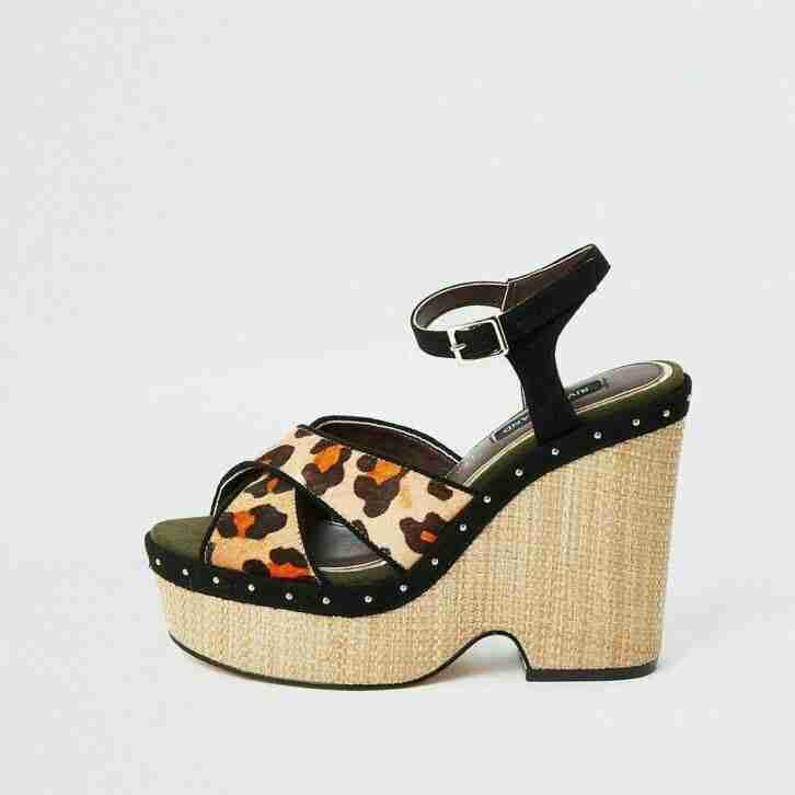 River Island Womens Brown Leopard Print Vamp Wedges