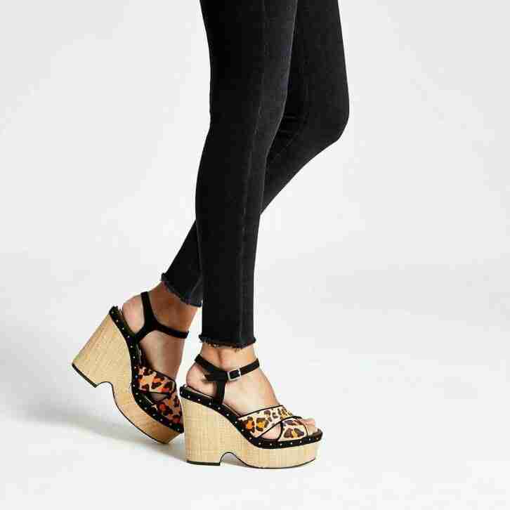 River Island Womens Brown Leopard Print Vamp Wedges