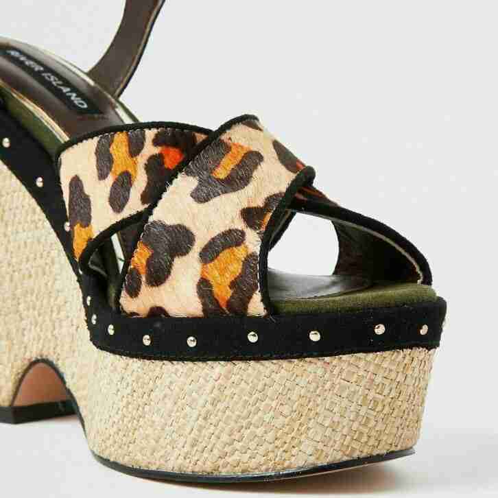 River Island Womens Brown Leopard Print Vamp Wedges