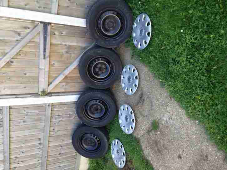 4x VW VOLKSWAGEN GOLF MK5 WHEELS AND TYRES 195 65 15 STEEL RIMS WHEEL TRIMS HUB
