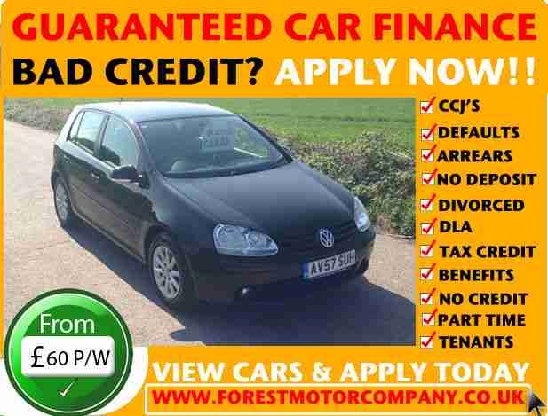 GUARANTEED CAR FINANCE BAD CREDIT VW VOLKSWAGEN GOLF 1.6 FSI MATCH CAR LOANS!!