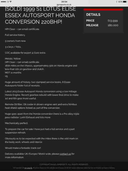 LOTUS ELISE HONDA ENGINE